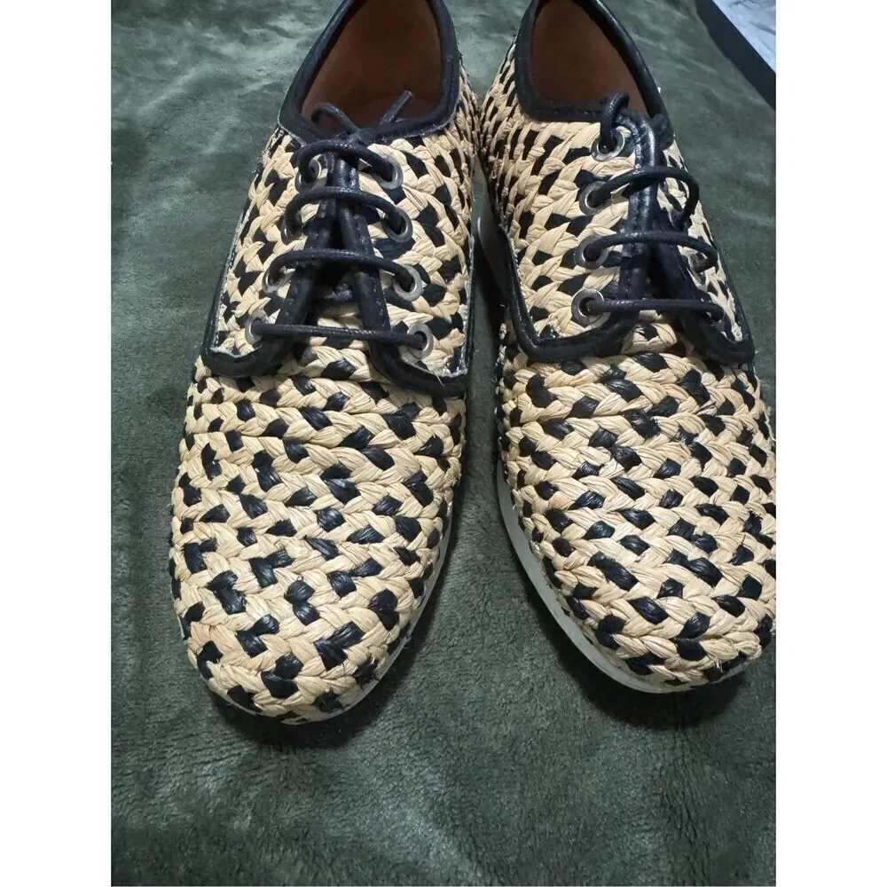 Robert Clergerie woven braided Raffia oxford lace up platform shoes 36